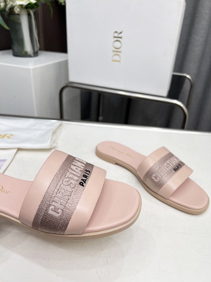 Dior Women Shoes Slippers Slide Sandals Luxury Brand Dior Or D-Lane Slide Laminiertes Microcannage Kalbsleder with Original Box