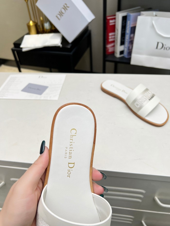 Dior Women Shoes Slippers Slide Sandals Luxury Brand Dior Or D-Lane Slide Laminiertes Microcannage Kalbsleder with Original Box