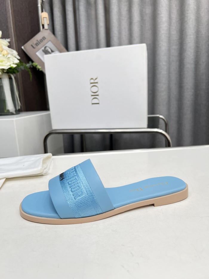 Dior Women Shoes Slippers Slide Sandals Luxury Brand Dior Or D-Lane Slide Laminiertes Microcannage Kalbsleder with Original Box