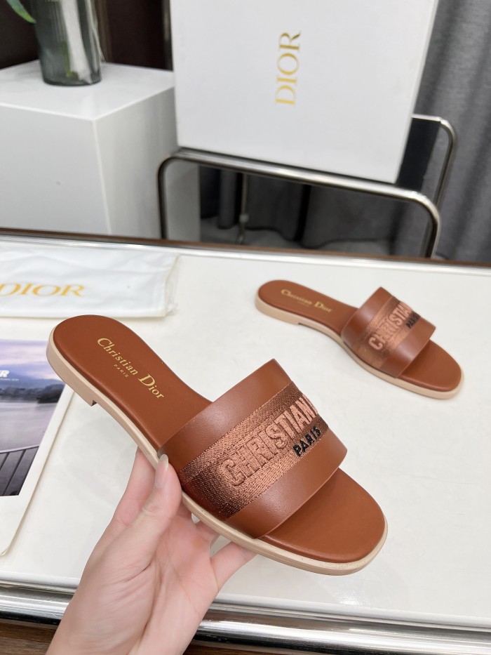 Dior Women Shoes Slippers Slide Sandals Luxury Brand Dior Or D-Lane Slide Laminiertes Microcannage Kalbsleder with Original Box