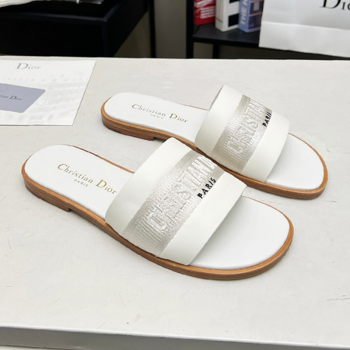 Dior Women Shoes Slippers Slide Sandals Luxury Brand Dior Or D-Lane Slide Laminiertes Microcannage Kalbsleder with Original Box