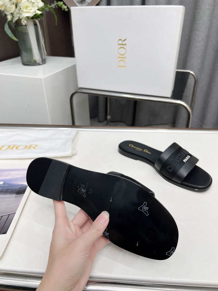 Dior Women Shoes Slippers Slide Sandals Luxury Brand Dior Or D-Lane Slide Laminiertes Microcannage Kalbsleder with Original Box