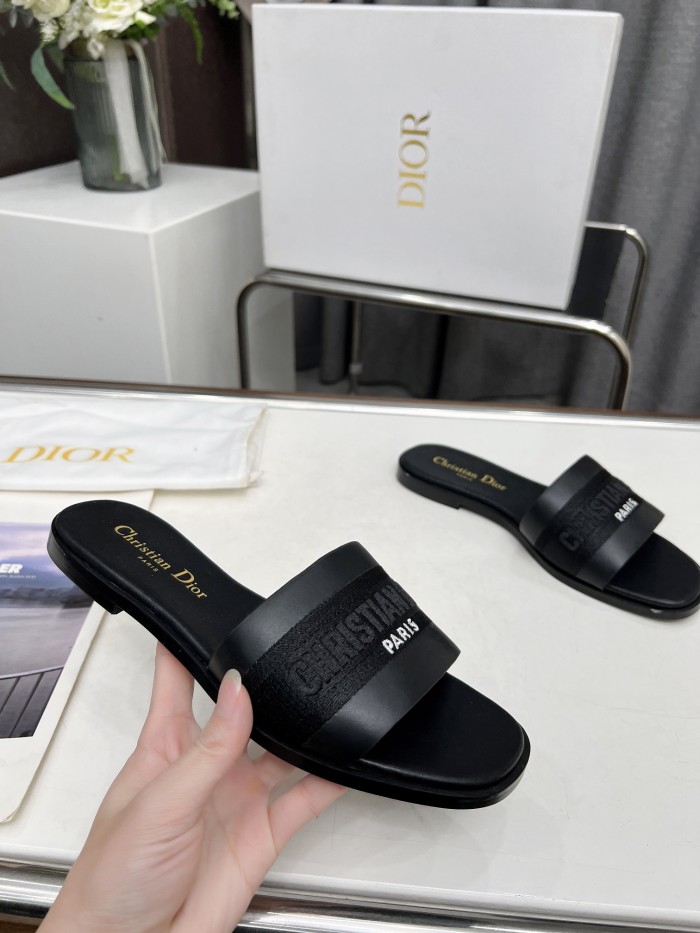 Dior Women Shoes Slippers Slide Sandals Luxury Brand Dior Or D-Lane Slide Laminiertes Microcannage Kalbsleder with Original Box