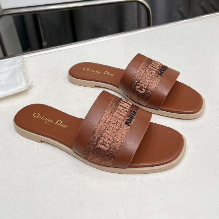 Dior Women Shoes Slippers Slide Sandals Luxury Brand Dior Or D-Lane Slide Laminiertes Microcannage Kalbsleder with Original Box