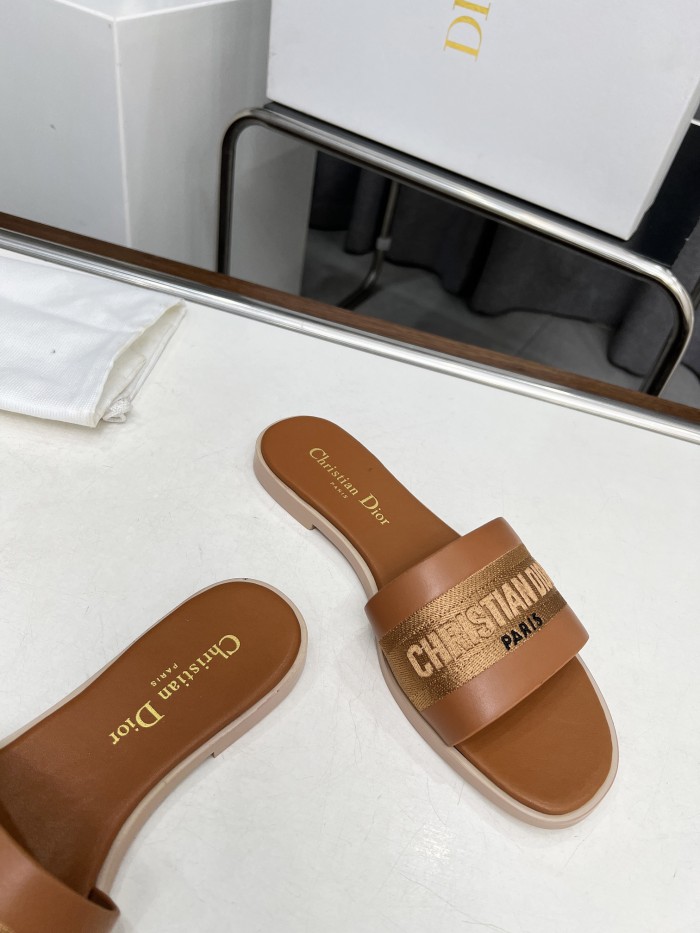Dior Women Shoes Slippers Slide Sandals Luxury Brand Dior Or D-Lane Slide Laminiertes Microcannage Kalbsleder with Original Box