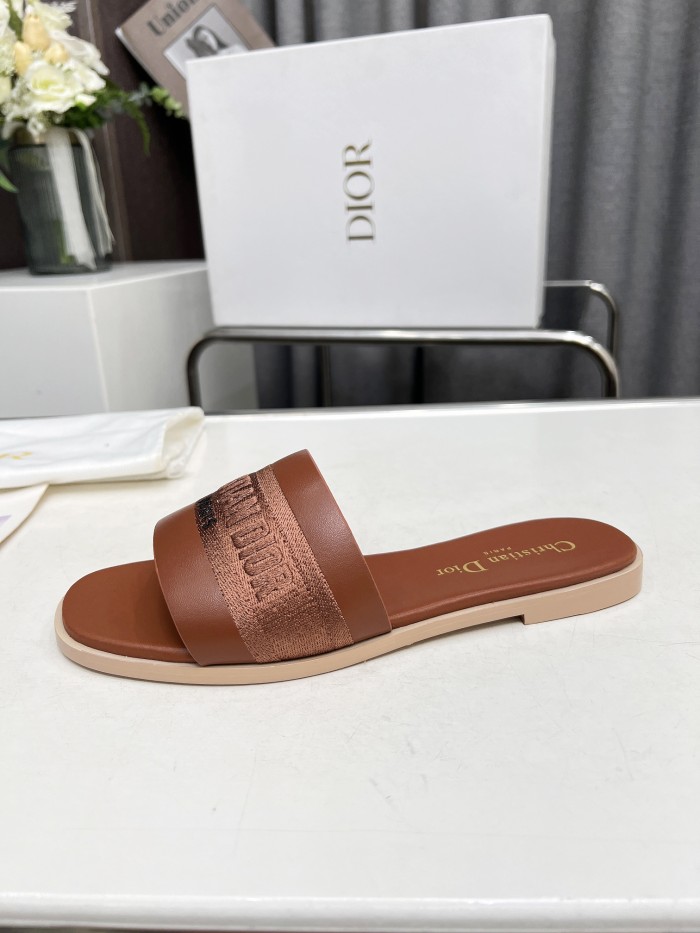 Dior Women Shoes Slippers Slide Sandals Luxury Brand Dior Or D-Lane Slide Laminiertes Microcannage Kalbsleder with Original Box