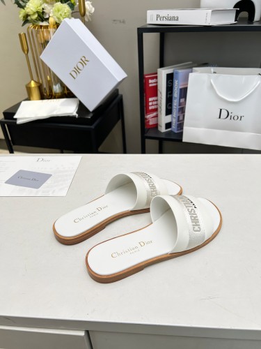 Dior Women Shoes Slippers Slide Sandals Luxury Brand Dior Or D-Lane Slide Laminiertes Microcannage Kalbsleder with Original Box