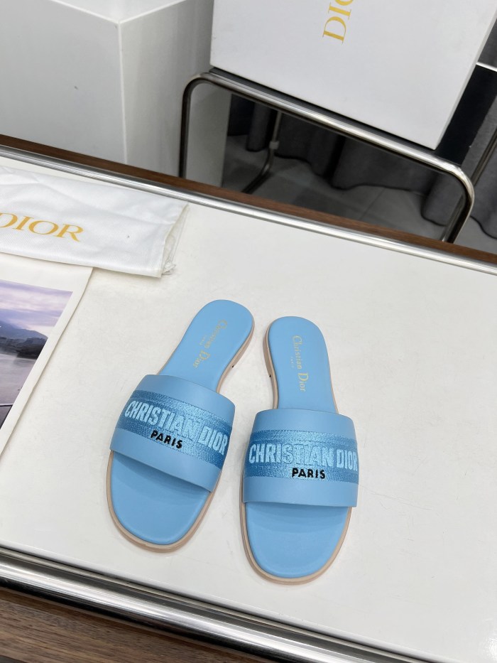 Dior Women Shoes Slippers Slide Sandals Luxury Brand Dior Or D-Lane Slide Laminiertes Microcannage Kalbsleder with Original Box