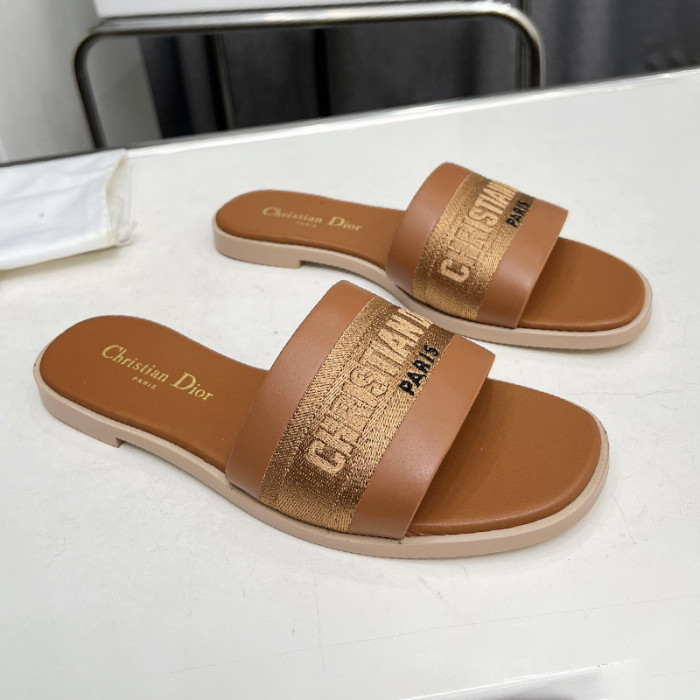 Dior Women Shoes Slippers Slide Sandals Luxury Brand Dior Or D-Lane Slide Laminiertes Microcannage Kalbsleder with Original Box