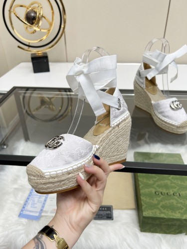 Gucci Womens Shoes Double G Espadrilles Luxury Brand WOMEN'S INTERLOCKING G SANDAL 10cm Heel With Original Box Whatsapp【+1-3239614486】