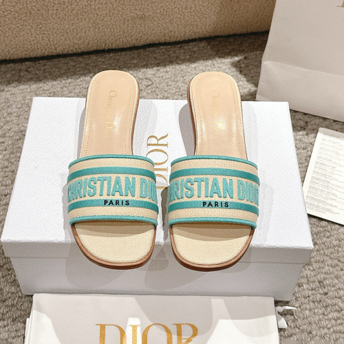 Dior Women Shoes Sandals Slippers 3.5cm Heel DWAY HEELED SLIDE Embroidered Cotton Luxury Brand Womens Sandals Slippers with Original Box KCQ244ERC_S56B whatsapp 【+1-3239614486】