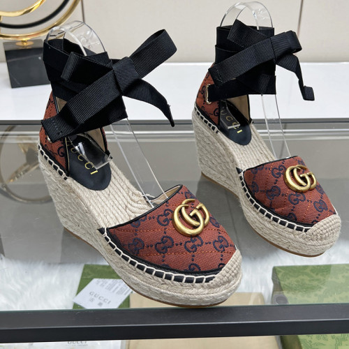 Gucci Womens Shoes Double G Espadrilles Luxury Brand WOMEN'S INTERLOCKING G SANDAL 10cm Heel With Original Box Whatsapp【+1-3239614486】