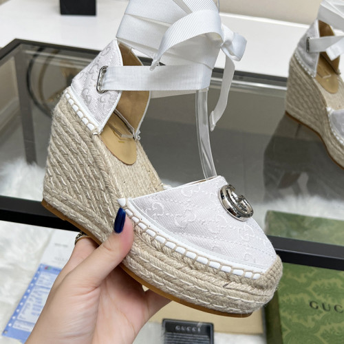Gucci Womens Shoes Double G Espadrilles Luxury Brand WOMEN'S INTERLOCKING G SANDAL 10cm Heel With Original Box Whatsapp【+1-3239614486】