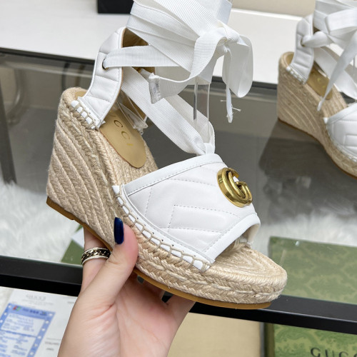 Gucci Womens Shoes Double G Espadrilles Luxury Brand WOMEN'S INTERLOCKING G SANDAL 10cm Heel With Original Box Whatsapp【+1-3239614486】