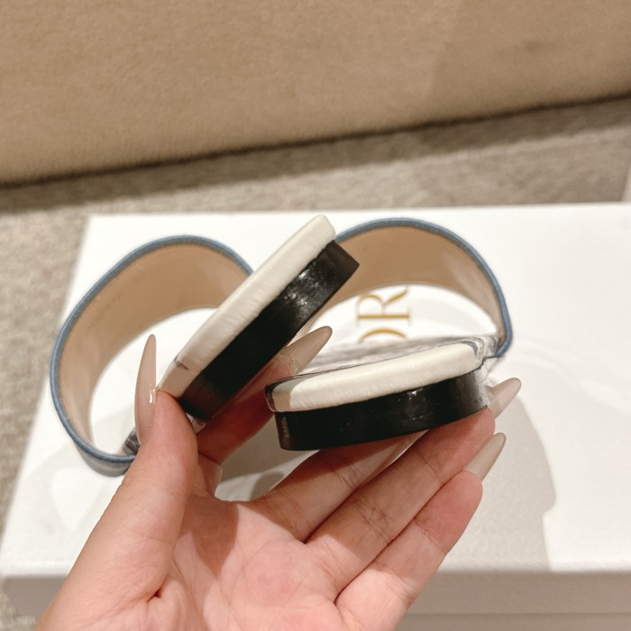 Dior Women Shoes DWAY HEELED SLIDE Embroidered Cotton Luxury Brand Womens Sandals Slippers with Original Box KCQ244ERC_S56B