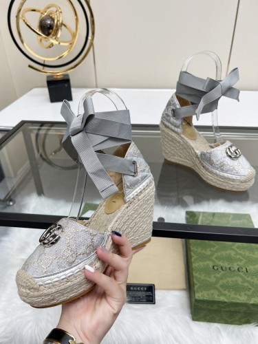 Gucci Womens Shoes Double G Espadrilles Luxury Brand WOMEN'S INTERLOCKING G SANDAL 10cm Heel With Original Box Whatsapp【+1-3239614486】