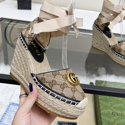 Gucci Womens Shoes Double G Espadrilles Luxury Brand WOMEN'S INTERLOCKING G SANDAL 10cm Heel With Original Box Whatsapp【+1-3239614486】