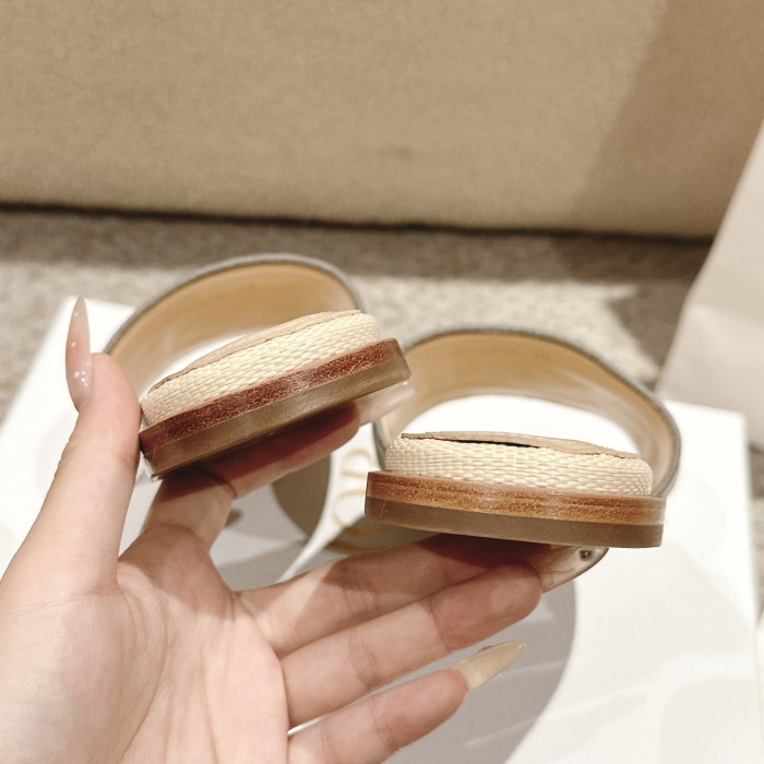 Dior Women Shoes DWAY HEELED SLIDE Embroidered Cotton Luxury Brand Womens Sandals Slippers with Original Box KCQ244ERC_S56B