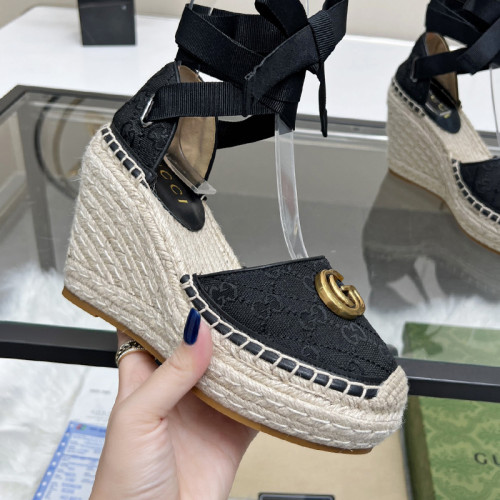 Gucci Womens Shoes Double G Espadrilles Luxury Brand WOMEN'S INTERLOCKING G SANDAL 10cm Heel With Original Box Whatsapp【+1-3239614486】