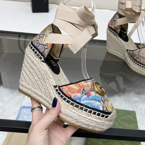 Gucci Womens Shoes Double G Espadrilles Luxury Brand WOMEN'S INTERLOCKING G SANDAL 10cm Heel With Original Box Whatsapp【+1-3239614486】