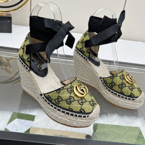 Gucci Womens Shoes Double G Espadrilles Luxury Brand WOMEN'S INTERLOCKING G SANDAL 10cm Heel With Original Box Whatsapp【+1-3239614486】