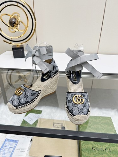 Gucci Womens Shoes Double G Espadrilles Luxury Brand WOMEN'S INTERLOCKING G SANDAL 10cm Heel With Original Box Whatsapp【+1-3239614486】