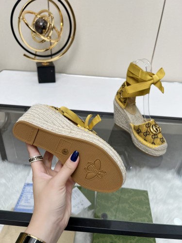 Gucci Womens Shoes Double G Espadrilles Luxury Brand WOMEN'S INTERLOCKING G SANDAL 10cm Heel With Original Box Whatsapp【+1-3239614486】