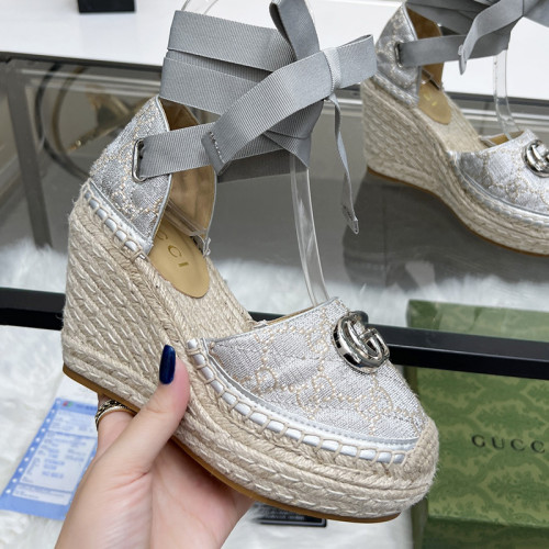 Gucci Womens Shoes Double G Espadrilles Luxury Brand WOMEN'S INTERLOCKING G SANDAL 10cm Heel With Original Box Whatsapp【+1-3239614486】