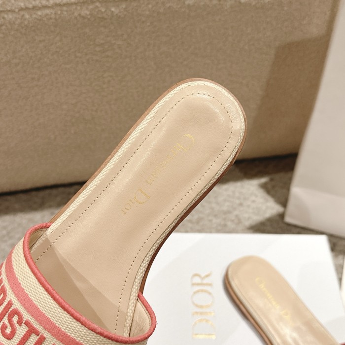 Dior Women Shoes DWAY HEELED SLIDE Embroidered Cotton Luxury Brand Womens Sandals Slippers with Original Box KCQ244ERC_S56B