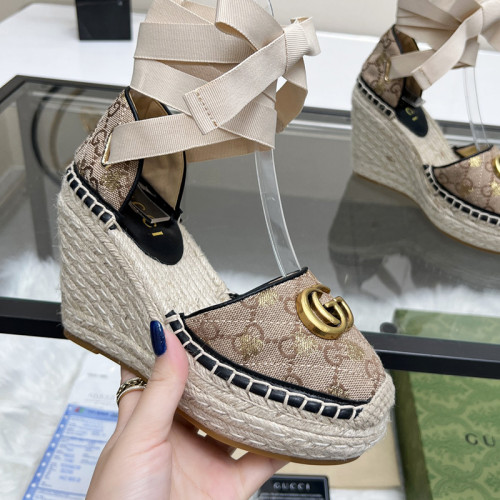 Gucci Womens Shoes Double G Espadrilles Luxury Brand WOMEN'S INTERLOCKING G SANDAL 10cm Heel With Original Box Whatsapp【+1-3239614486】