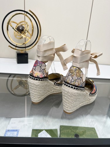 Gucci Womens Shoes Double G Espadrilles Luxury Brand WOMEN'S INTERLOCKING G SANDAL 10cm Heel With Original Box Whatsapp【+1-3239614486】