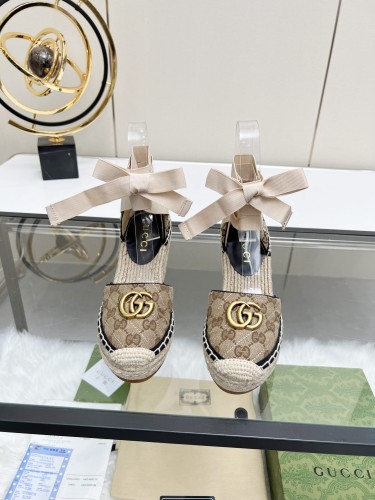 Gucci Womens Shoes Double G Espadrilles Luxury Brand WOMEN'S INTERLOCKING G SANDAL 10cm Heel With Original Box Whatsapp【+1-3239614486】