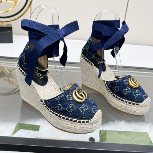 Gucci Womens Shoes Double G Espadrilles Luxury Brand WOMEN'S INTERLOCKING G SANDAL 10cm Heel With Original Box Whatsapp【+1-3239614486】