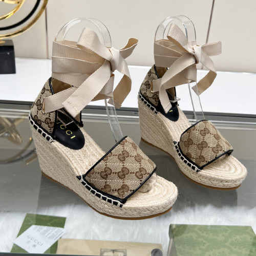 Gucci Womens Shoes Double G Espadrilles Luxury Brand WOMEN'S INTERLOCKING G SANDAL 10cm Heel With Original Box Whatsapp【+1-3239614486】