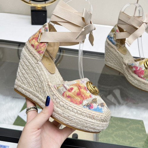 Gucci Womens Shoes Double G Espadrilles Luxury Brand WOMEN'S INTERLOCKING G SANDAL 10cm Heel With Original Box Whatsapp【+1-3239614486】