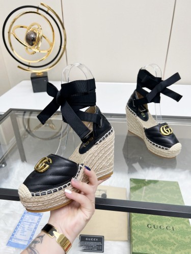 Gucci Womens Shoes Double G Espadrilles Luxury Brand WOMEN'S INTERLOCKING G SANDAL 10cm Heel With Original Box Whatsapp【+1-3239614486】