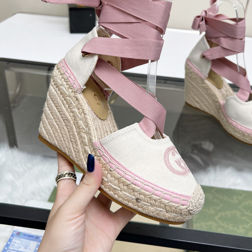 Gucci Womens Shoes Double G Espadrilles Luxury Brand WOMEN'S INTERLOCKING G SANDAL 10cm Heel With Original Box Whatsapp【+1-3239614486】