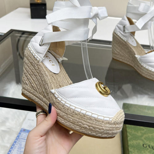 Gucci Womens Shoes Double G Espadrilles Luxury Brand WOMEN'S INTERLOCKING G SANDAL 10cm Heel With Original Box Whatsapp【+1-3239614486】