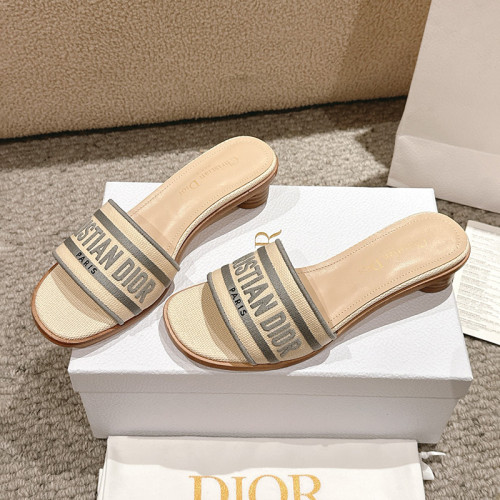 Dior Women Shoes Sandals Slippers 3.5cm Heel DWAY HEELED SLIDE Embroidered Cotton Luxury Brand Womens Sandals Slippers with Original Box KCQ244ERC_S56B whatsapp 【+1-3239614486】