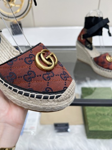 Gucci Womens Shoes Double G Espadrilles Luxury Brand WOMEN'S INTERLOCKING G SANDAL 10cm Heel With Original Box Whatsapp【+1-3239614486】