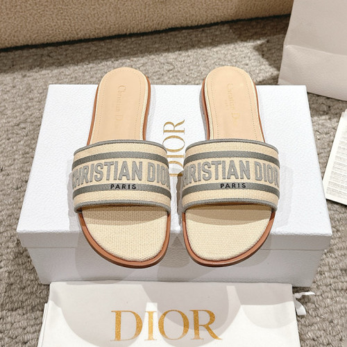 Dior Women Shoes DWAY HEELED SLIDE Embroidered Cotton Luxury Brand Womens Sandals Slippers with Original Box KCQ244ERC_S56B