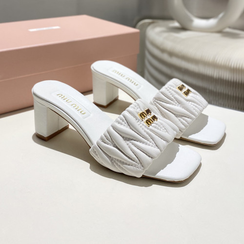MiuMiu Womens Shoes Slippers Slides Summer Design with 5cm Heel Luxury Brand Genuine Leather Shoes with Original Box Whatsapp 【+1-3239614486】