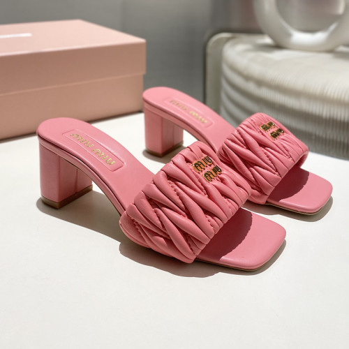 MiuMiu Womens Shoes Slippers Slides Summer Design with 5cm Heel Luxury Brand Genuine Leather Shoes with Original Box Whatsapp 【+1-3239614486】