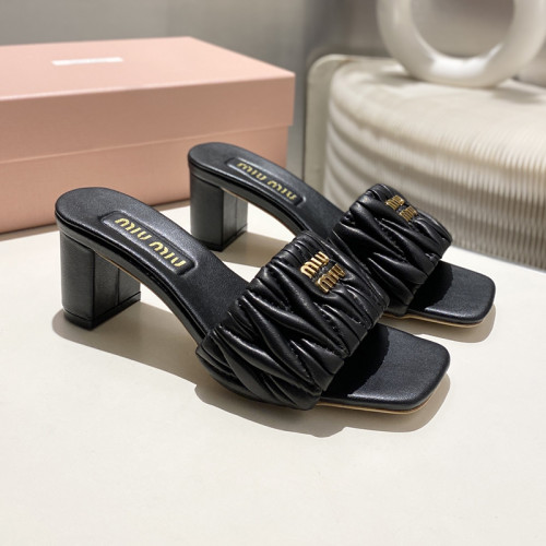 MiuMiu Womens Shoes Slippers Slides Summer Design with 5cm Heel Luxury Brand Genuine Leather Shoes with Original Box Whatsapp 【+1-3239614486】
