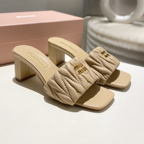 MiuMiu Womens Shoes Slippers Slides Summer Design with 5cm Heel Luxury Brand Genuine Leather Shoes with Original Box Whatsapp 【+1-3239614486】