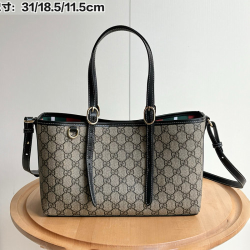 Gucci Womens Bags Shoulder Messenger Bag Luxury Brand GG Emblem small tote bag in beige and dark brown canvas with Original Box 815214 FAD6L 9758