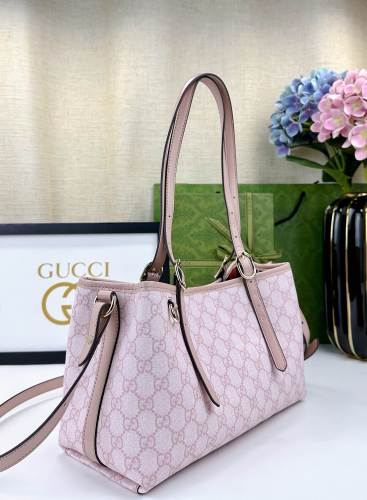Gucci Womens Bags Shoulder Messenger Bag Luxury Brand GG Emblem small tote bag in beige and dark brown canvas with Original Box 815214 FAD6L 9758
