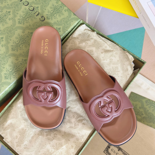 Gucci Womens Mens Unisex Shoes Slippers Sandals Luxury Brand Women's Interlocking G slide sandal in leather 782413 AAAZG 1000 with Original Box whatsapp【+1-3239614486】