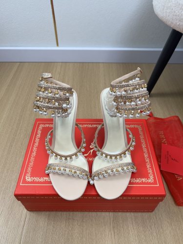Rene Caovilla Womens Shoes Sandals Luxury Brand CLEO SANDAL 9cm Heel with Original Box Whatsapp【+1-3239614486】