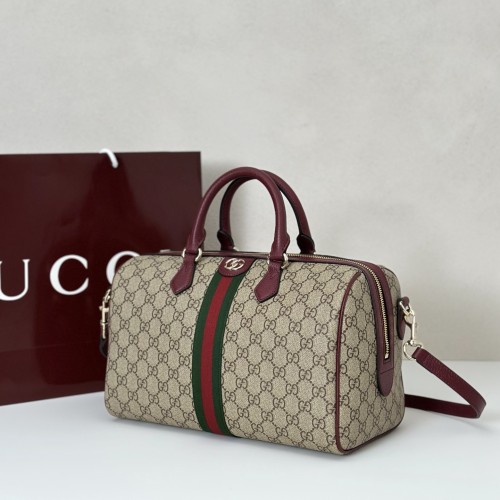 Gucci Womens Bags Shoulder Bag Luxury Brand Ophidia large boston bag in beige and brown GG fabric 836824 FAE0J 9867 whatsapp 【+1-3239614486】